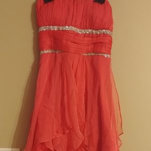 Deb Formal Dress Red/Orange with Silver SZ L